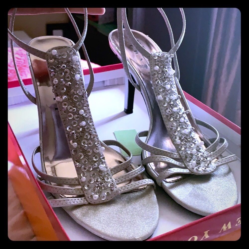 Silver sequined 3-inch heels